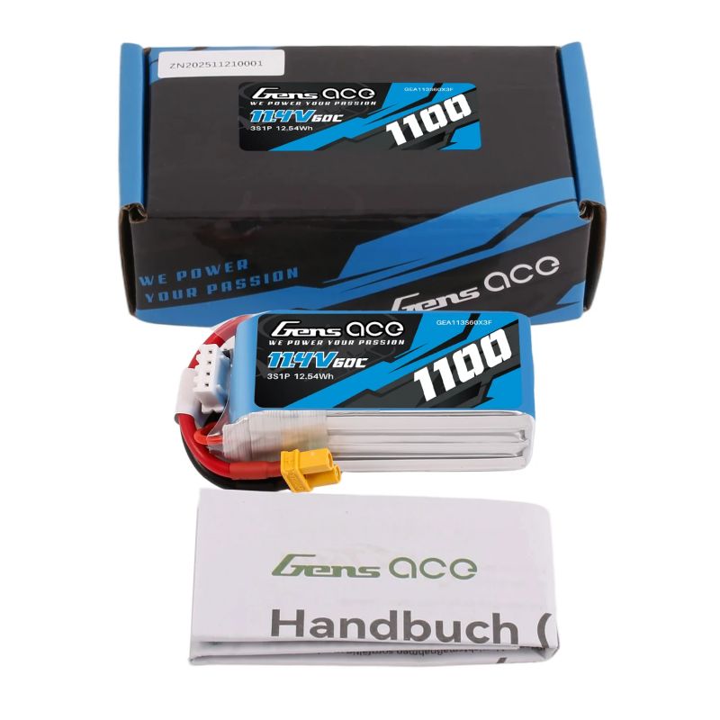 Gens Ace 1100mAh 3S1P 11.4V 60C LiPo, XT30 - slika 2